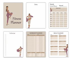 Fitness planner pages template fitness planner pages. Fitness planner pages templates strength training weekly fitness weight loss. Fitness planner with sports girl figures.