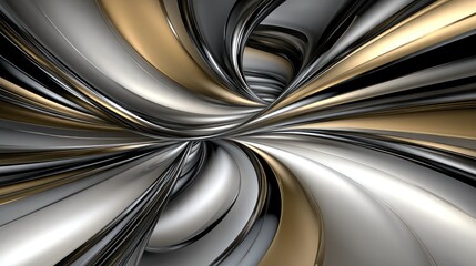 Abstract rendering of a futuristic tunnel with metallic reflections and curves
