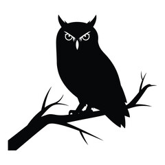 Owl Silhouette Sitting on Branch Vector Illustration