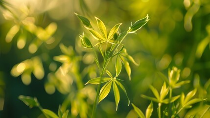 Obraz premium Green Floral Delight: Lush Nature Background With Dreamy Bokeh, Fresh Spring Growth