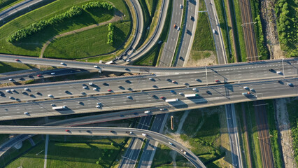 Lot of cars on modern road junction