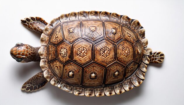 ornate turtle shell intricate design top view white background