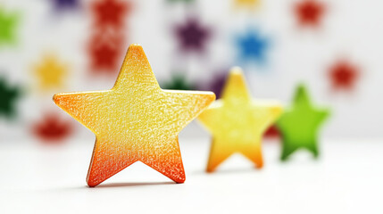 Creative colorful star decorations indoor event photography vibrant environment close-up view inspirational concept