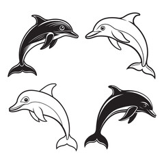 Vector Set of Playful Dolphins in Various Poses