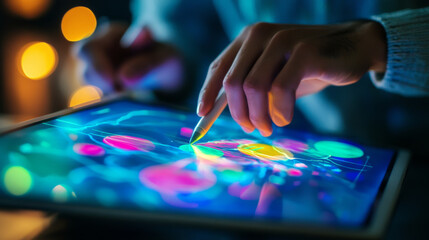 Fototapeta premium Creative digital art creation home workspace tablet illustration cozy ambiance close-up imagination unleashed