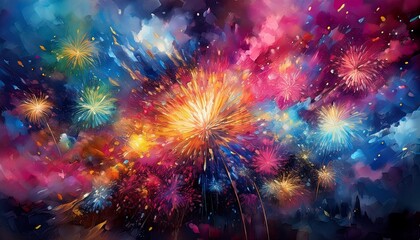 Fototapeta premium creative abstract colorful fireworks and sparklers wallpaper on black background, graphic resource