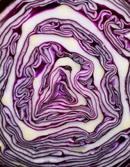 Obraz premium Close-up of purple cabbage layers in a spiral cut