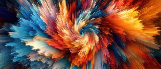 Dynamic Abstract Swirl of Vibrant Colors Bursting from a Central Point in a Modern Artistic Style