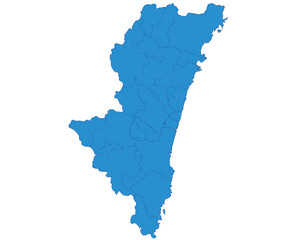 宮崎県　地図　ブルー　イラスト