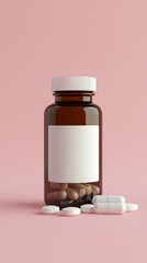 3D Render of White Label on Dark Brown Glass Bottle