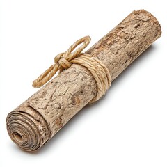 Aged Parchment Scroll Tied with Twine on White Background