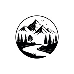 landscape silhouette logo vector line art logo design