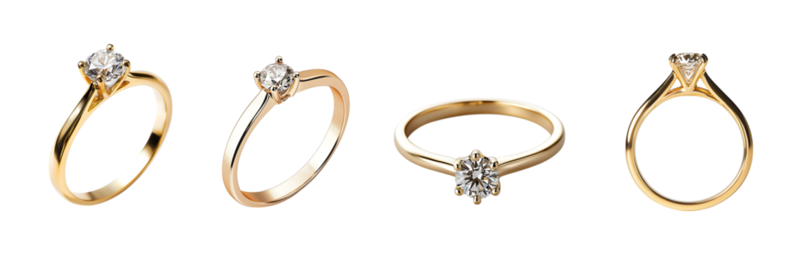 A yellow gold engagement ring with a diamond, gold ring with a diamond isolated on a transparent background
