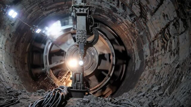 Majestic tunnel boring machine at work deep underground in a mining operation