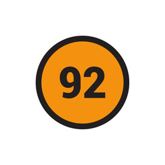 92 Number icon vector Orange Circle with Black design