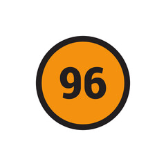 96 Number icon vector Orange Circle with Black design
