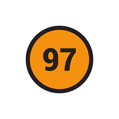 97 Number icon vector Orange Circle with Black design