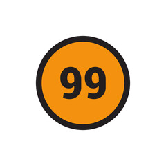 99 Number icon vector Orange Circle with Black design