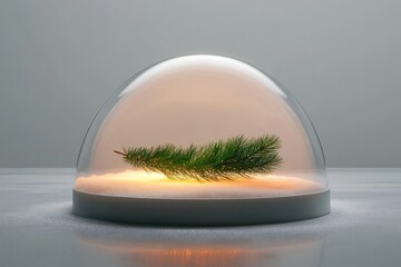 Delicate greenery encased in glass, illuminated softly, showcasi