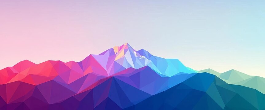 Abstract geometric mountain range vector wallpaper, vibrant color gradients, simple, card