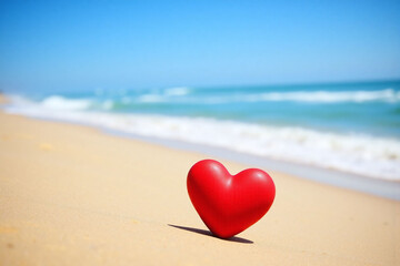 Fototapeta premium red heart sitting on top of a sandy beach