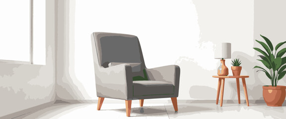 Fototapeta premium Cozy minimalistic armchair in serene living room setting, tranquility