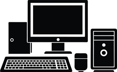 Fototapeta premium computer set silhouette vector icon, set of computer monitor, set of computer, vector computer monitor on white background.