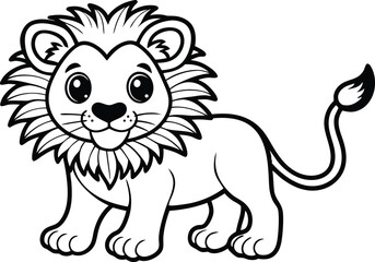 lion coloring page lineart icon, vector illustration of a lion, cartoon lion cartoon, lion cartoon isolated, lion vector illustration on white background.