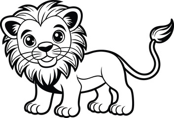 lion coloring page lineart icon, vector illustration of a lion, cartoon lion cartoon,lion cartoon isolated, lion vector illustration on white background.