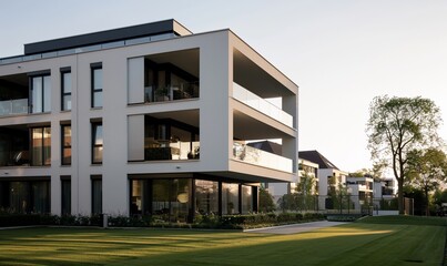 Modern apartment building complex with contemporary architecture