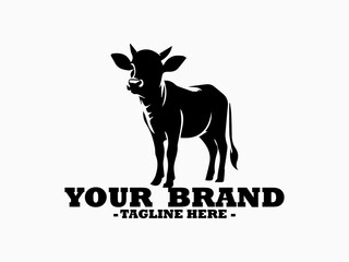 powerful standing bull featuring strong musculature and prominent curved horns. Farm animal bull concept, bull full body vector illustration and bull logo design art