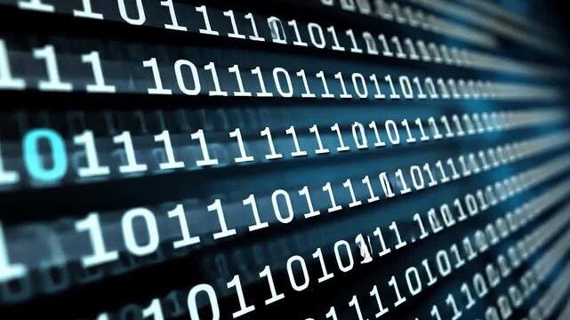 Data Stream A digital binary code background with glowing blue numbers