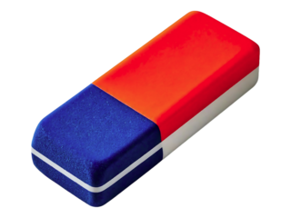 Vibrant blue and orange eraser isolated on white.  Perfect for back-to-school, office supplies, or educational themes.