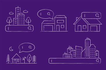 Obraz premium Location or search. Search icon design. City building search.