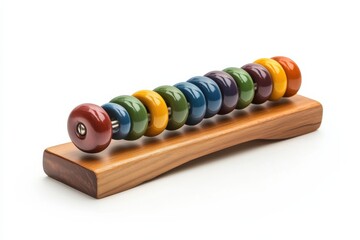 Colorful wooden abacus on a smooth base displaying vibrant counting beads, perfect for learning