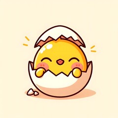 
Charming cartoon chick hatching from a cracked eggshell, depicted with a joyful expression and soft pastel tones. A playful and whimsical baby animal illustration ideal for spring, Easter, or childre