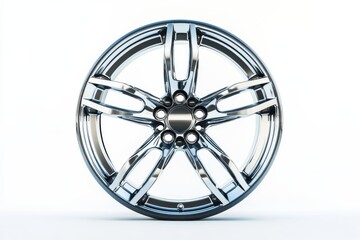 Shiny chrome alloy wheel against a bright background showcasing modern automotive design