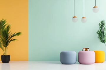 Team relaxing with takeout lunch in colorful creative office space, 3D illustration