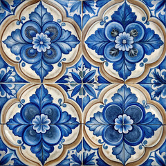 Traditional Portuguese azulejo tile pattern in blue and white tones. Intricate floral and ornamental design, perfect for backgrounds, kitchen decor, or Mediterranean-themed projects.