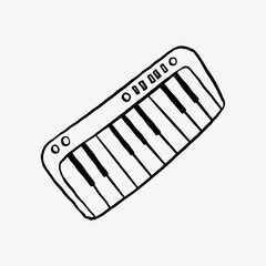 Electronic piano doodle collage element vector