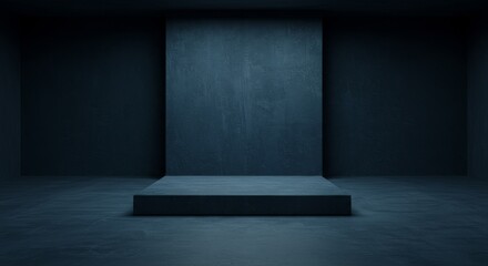 Dark Room Minimalist Platform - A dark blue room with a simple, elevated platform. Perfect for product displays or minimalist designs