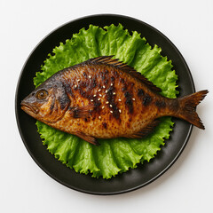 Grilled Fish on Green Lettuce