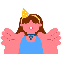 Happy woman in party hat celebrating a discount promotion, festive sale concept