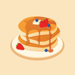 breakfast pancakes strawberry syrup blueberry illustration vector 