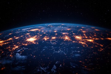 Fototapeta premium Vibrant view of Earth illuminated by city lights captured from space at night