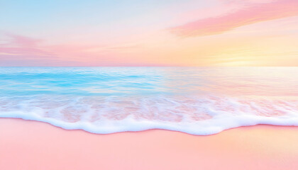 Pastel sunrise over tranquil ocean beach . Generative AI