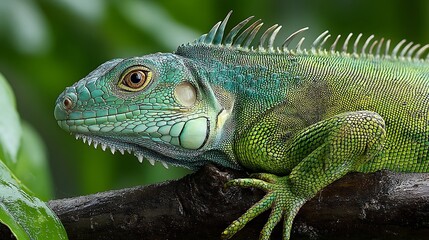 Fototapeta premium Green Iguana in Lush Foliage