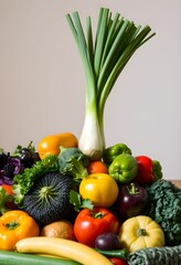 Ensemble de légumes crus, variés, isolé sur fond clair. Generated Image.