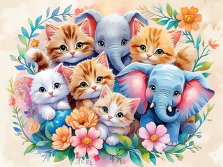 Fototapeta premium animal cat and elephant