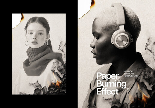 Burn Paper Poster Photo Effect Mockup